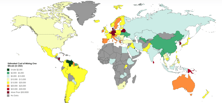 ارزان ترین کشورها برای استخراج بیت کوین