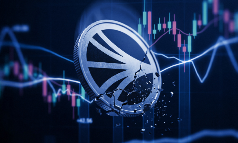 ارز دیجیتال سونیک روی پس زمینه ی تیره با کندل های آبی و قرمز